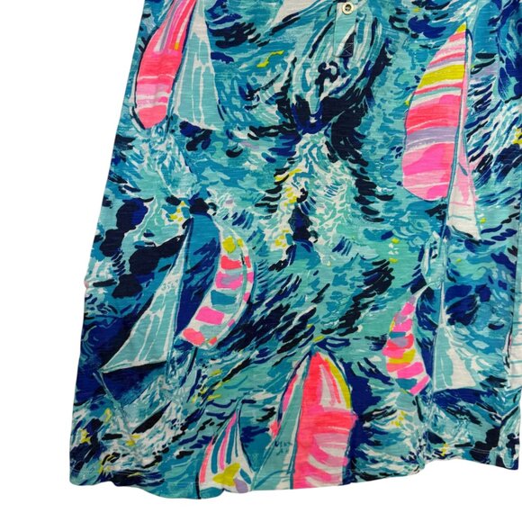 Lilly Pulitzer Essie Sparkling Blue Hey Bay Bay Sailboat Print Women’s size S - Picture 5 of 7